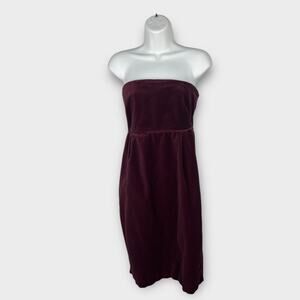 bitten by sarah jessica parker velvet maroon strapless knee length dress size 8